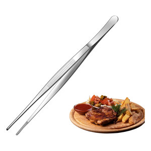 Pince de cuisine de précision en acier inoxydable de 8 pouces avec pointe dentelée pour barbecue, aliments faits maison, steaks, pain, pizza - Product Image 1