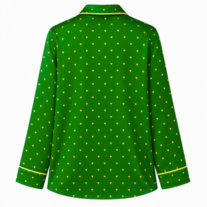 Chi Eta Phi Sorority Women's <b>Green</b> Heart Print Pajama Set Button Front Long Sleeve Notched Collar Contrast Piping Lounge Set PJs - Product Image 3