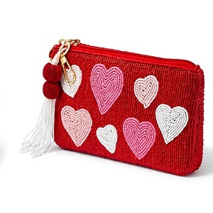 <b>Cute</b> Heart Beaded Coin <b>Purse</b> Handmade High Quality Chain Strap Mini Wallet with Polyester Lining for Women Cards - Product Image 2