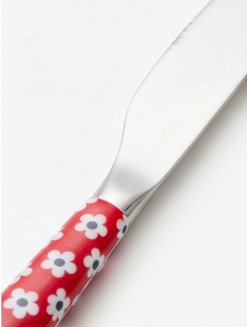 Ensemble de couverts en acier inoxydable à poignée florale, 4 pièces, passe au lave-vaisselle, design fleurs rouges et blanches, couverts de fête - Product Image 2