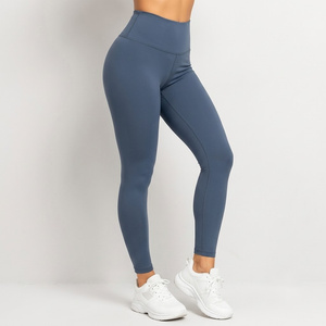 Leggings Deportivos de Cintura Alta, Color Sólido, Sin Costuras, Elásticos, Transpirables, de Punto, Spandex y Nailon, Ropa Deportiva para Mujer - Product Image 1
