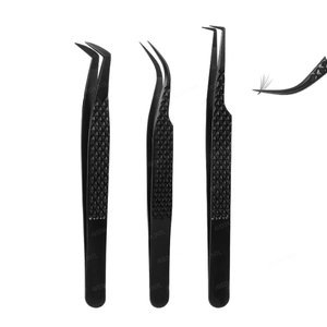 Pince à cils en acier inoxydable à pointe en fibre à prise diamantée à 90 degrés, courbée pour extensions de cils, avec logo personnalisé - Product Image 5