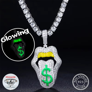Collar con Colgante de Dólar de Diamante Moissanite de Corte Redondo Estilo Hip Hop Iced Out con Labios Sexys y Dinero Escintillante para Hombres y Mujeres - Product Image 2