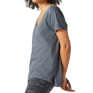 Camiseta de Algodón Ecológico de Manga Corta con Cuello en V para Mujer, Cómoda, Transpirable, Antiarrugas, de Secado Rápido, Servicio OEM - Product Image 3