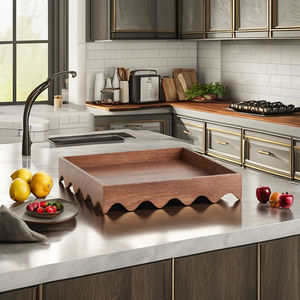 Plateau de service en bois festonné décoratif de haute qualité vaisselle plateau de service en bois d'acacia pour ustensiles de cuisine fabriqués au Vietnam - Product Image 4