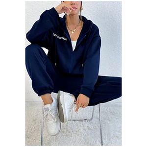 Customized Eco-Friendly Women's Sweat Pants Hoodie 2-Piece Tracksuit Set Sexy Long Sleeve <b>Crop</b> Hoodie <b>Jogger</b> Pants Matching Set - Product Image 4