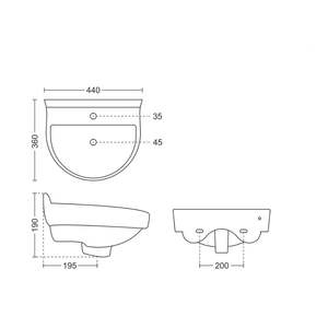 Exclusive rectangular wall hung ceramic wash basin 425x385x155mm glossy white floating bathroom sink with half pedestal - Product Image 2