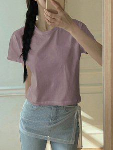 เสื้อครอปท็อปสีลาเวนเดอร์พิมพ์ลายพัฟฟ์แบบสั่งทำพิเศษ ปี 2026 แขนสั้น ทรงปกติ เสื้อผู้หญิง ใส่ได้ทุกฤดู ผ้าฝ้ายถัก สไตล์ลำลอง เรียบหรู ดีไซน์ DTF - Product Image 4