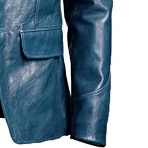 Veste en cuir véritable pour homme, col rabattu, fermeture à boutons simple, style décontracté, coupe classique, couleur unie, pour l'automne - Product Image 6