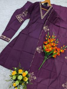 Designer Embroidery Sequence Work Chanderi Silk <b>Kurti</b> With Bottom And Dupatta Ready To Wear Set - Product Image 5