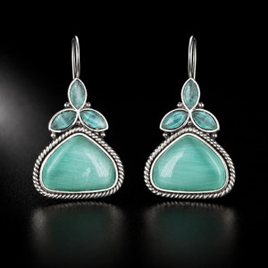 Daily Wear Monalisa Antique Silver Plated <b>Brass</b> Zircon Vintage Triangle Shape Stud Earring for Women's Party Gift Bulk Wholesale - Product Image 5