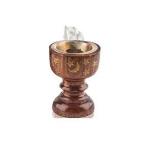 Quemador de Incienso de Sándalo Hecho a Mano con Incrustaciones de Latón, Diseño Tallado de Luna y Estrella, para Incienso Árabe, Decoración Duradera para el Hogar - Product Image 1