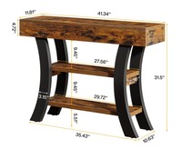Table console rustique en bois avec base en métal, étagère de rangement, meuble d'entrée ou de salon