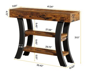 Mesa Consola Rústica de Madera con Base de Metal y Estante de Almacenamiento para Entrada o Sala de Estar - Product Image 6