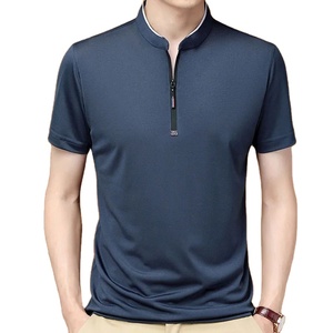 Camisetas de verano con cuello levantado y cremallera para hombre, camisetas informales holgadas de secado rápido, ropa de calle coreana, moda en tela de punto de manga corta - Product Image 2