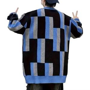 OEM Wholesale <b>Men</b> 380 GSM Polyester Cotton Knitted Sweater O-Neck Color Block Casual Pullover Custom Logo Manufacturer - Product Image 2