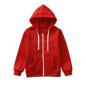 <b>Red</b> Unisex Hooded Zip-Up <b>Sweatshirt</b> Solid Color Cotton Fleece Casual Regular Fit Pocket Design Autumn Wear - Product Image 1
