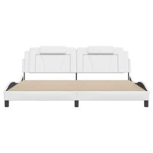 White 76"x79.9" King <b>Faux</b> <b>Leather</b> <b>Bed</b> <b>Frame</b> with LED Lights Modern Stylish <b>Beds</b> - Product Image 6