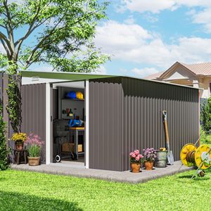 Casetta da Giardino 11x9 piedi in Plastica e Legno Grigia con Porte Scorrevoli e Prese d'Aria per un Facile Montaggio - Product Image 2