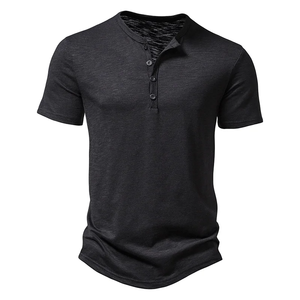 T-shirt en tricot à col en V pour homme, manches courtes, couleur unie, coupe ajustée, style décontracté, beige, blanc, rouge, noir, vert olive - Product Image 2