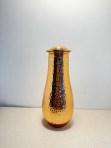 Premium Full Hammered Pure Copper Bedside Carafe Jar 1500ml Handcrafted Dimpled Copper <b>Pot</b> Luxury Wellness Metal Drinkware <b>Set</b> - Product Image 6