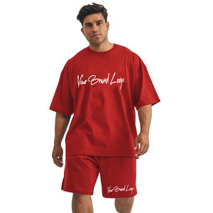 Men's Red <b>T</b>-<b>Shirt</b> And Shorts Set Two Piece Oversized Crewneck Tee With Matching Shorts Casual Activewear Lounge Wear - Product Image 2