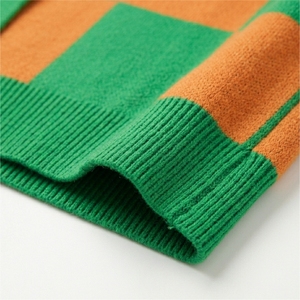Suéteres de Otoño para Mujer, Color Verde Naranja, Tejido Geométrico, Lana/Cachemira, Antiarrugas, Casual, Manga Larga, Cuello en V, con Cinturón - Product Image 3