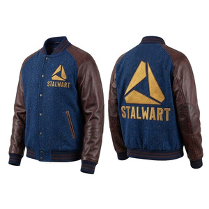 Veste universitaire unisexe en velours côtelé de laine Stalwart, bordeaux beige, logo brodé en chenille, style preppy, col montant, coupe classique - Product Image 5