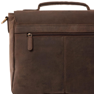 Classic Brown Leather Laptop <b>Briefcase</b> With Shoulder Strap Durable Travel Bag - Brown Leather Laptop Bag - Product Image 4