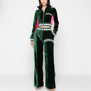Nouvel article : Ensemble sportif 2 pièces en velours color-block pour femme, manches longues, longueur mi-mollet, coupe classique, toutes saisons, tenue décontractée - Product Image 1