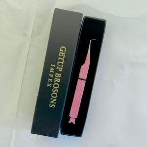 Pince à cils rose clair en acier inoxydable avec revêtement poudré, pointe lisse, outil de précision, emballage en boîte, design découpé papillon - Product Image 3
