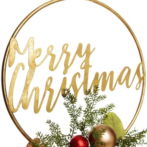 Couronne dorée élégante avec inscription Joyeux Noël, boules brillantes et brindilles de pin, décoration murale festive pour les fêtes - Product Image 4