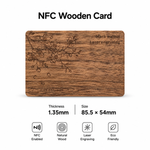 บัตร NFC ไม้แบล็ควอลนัทแบบกำหนดเอง NTAG213 RFID สมาร์ทการ์ด 85.5x54 มม. เขียนซ้ำได้ ตั้งโปรแกรมได้ สื่อสารไร้สาย - Product Image 2