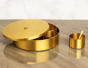 Designer <b>Metal</b> Masala Storage <b>Box</b> Decorative Lid Kitchen Spice Organizer Container for Herbs Seasoning Dining Use - Product Image 3