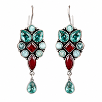 Boucles d'oreilles pendantes en argent oxydé avec pierre de zircon |   Bijoux ethniques indiens faits à la main pour femmes |   Boucles d'oreilles de mariage en gros