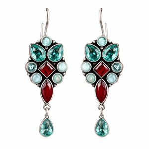Oxidized <b>Silver</b> Zircon Stone Drop <b>Earrings</b> | Handmade Indian Ethnic Boho Jewelry for Women | Wedding <b>Earrings</b> Wholesale Bulk - Product Image 1