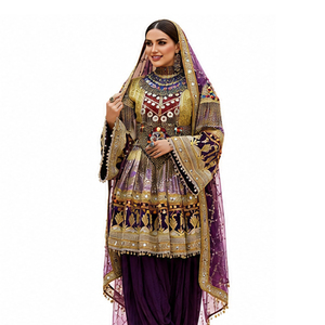 Vestido tradicional indio, pakistaní y afgano Kuchi de seda morada con bordado dorado, vestido Kuchi afgano holgado hasta el suelo para mujer - Product Image 3