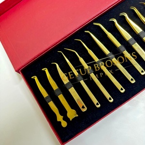 Pince à épiler pour cils GETUP BROSONS IMPEX 90/curve/isolation en acier inoxydable doré, pointe lisse, poignée diamantée, haute qualité - Product Image 4