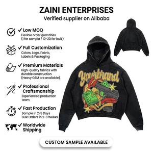 Sudadera con Capucha para Hombre, Lavado Ácido, 420 GSM, Algodón y Poliéster Grueso, Estilo Vintage Negro, Impresión Personalizada, Bordado, OEM, ODM - Product Image 1