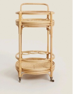 Elegant Cane Rattan Rolling <b>Serving</b> <b>Trolley</b> With Multi Layer Storage For Contemporary Kitchen Organization - Product Image 5