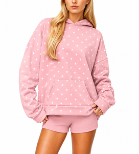 Hot Selling Winter Women Oversize Polka Dot Hoodies Cotton <b>Blend</b> Knitted Sweatshirt with Pockets Heavyweight Varsity Style Tops - Product Image 3