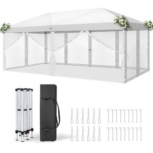Tendone a baldacchino bianco da 20 piedi con 6 pannelli in rete e 2 porte, 4 lati in rete, telaio in ferro da 10/20 mm, gambe da 10/22 mm, 10x20 piedi, monostrato - Product Image 2