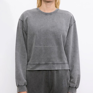 Professional Factory Supplier Women's Long Sleeve Acid Wash Cotton Fleece <b>Sweatshirt</b> New Styles for Winter - Product Image 2