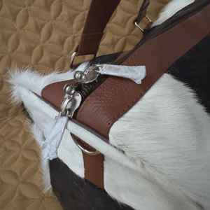 Grand sac de voyage en cuir de vache véritable avec fermeture éclair, sac de week-end, LHODB-0134 - Product Image 5