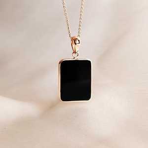 Pendentif en onyx noir naturel, coupe rectangulaire, 13x17 mm, or 14 carats, bijoux fins pour femmes, bijoux de mode, vente en gros - Product Image 4