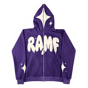 YKM Y2k Streetwear Men's French Terry Hoodie Custom 3D Puff Printing 100% Cotton Full Zip Hoodie Men's Full Zip Hoodie - Product Image 2