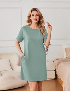 Women's Eco-Friendly <b>Organic</b> Short Sleeve Nightgown with Front Logo Quick Dry Breathable Sleepwear for Summer - Product Image 2