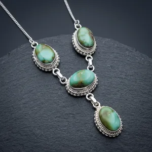 Collar de Plata de Ley 925 con Turquesa Tibetana Natural, Joyería Artesanal Étnica Boho Vintage con Piedras Preciosas para Mujer, Venta al por Mayor - Product Image 3