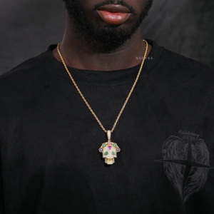 Colgante de Calavera Floral Gótica con Moissanita – Joyería de Estética Oscura, Colgante de Calavera con Flor – Joyería Gótica de Plata de Ley 925 - Product Image 3