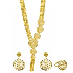 Vente en gros de parures de bijoux de mariée longues en or rempli 14K18K24K, design traditionnel turc, style Dubaï, bijoux de mode en or - Product Image 1